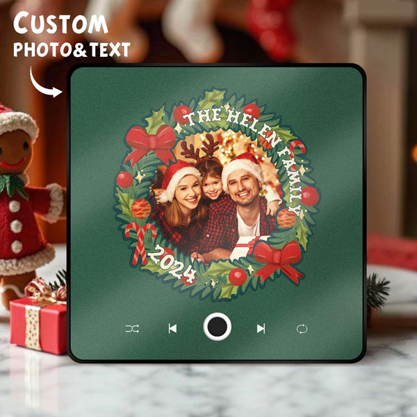 Personalized Christmas Wreath Family Photo Music Fridge Magnet Custom Music Magnets Can Play Songs Christmas Gifts - photomoonlampau