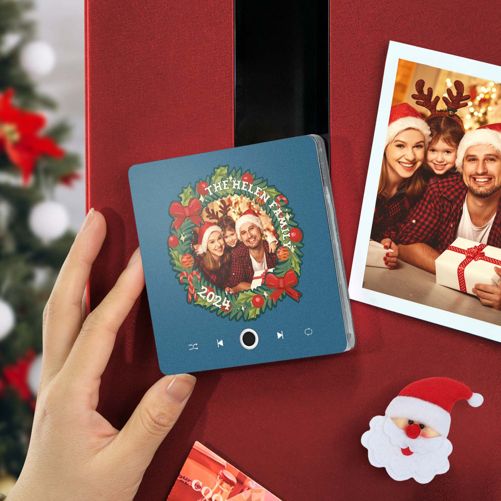 Personalized Christmas Wreath Family Photo Music Fridge Magnet Custom Music Magnets Can Play Songs Christmas Gifts