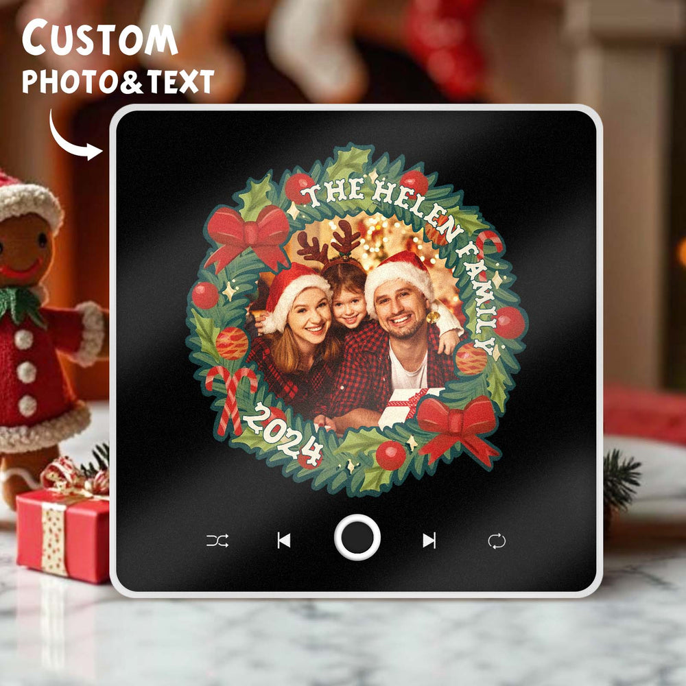 Personalized Christmas Wreath Family Photo Music Fridge Magnet Custom Music Magnets Can Play Songs Christmas Gifts