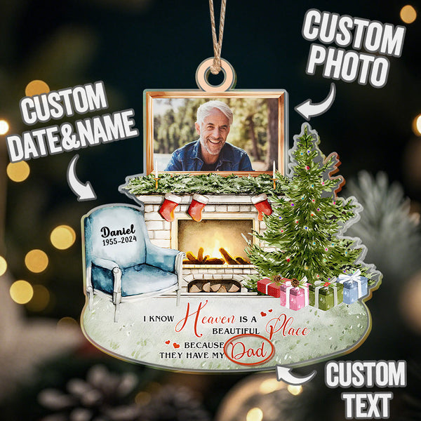 Personalized Heaven is a Beautiful Place Christmas Memorial Ornament Meaningful Christmas Gifts - photomoonlampau