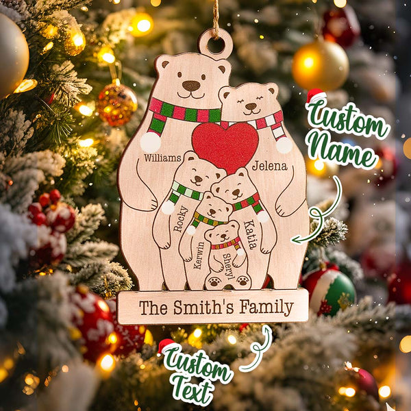 Personalized Family Wooden Bears Ornament Christmas Gift for Family - photomoonlampau