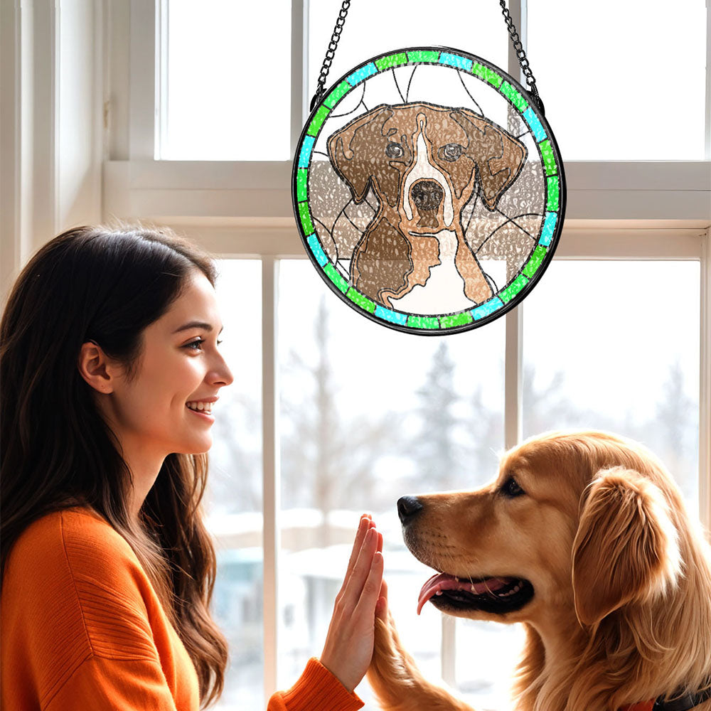 Custom Personalized Pet Portrait Stained Glass Suncatcher Memorial Gift for Pet Lovers