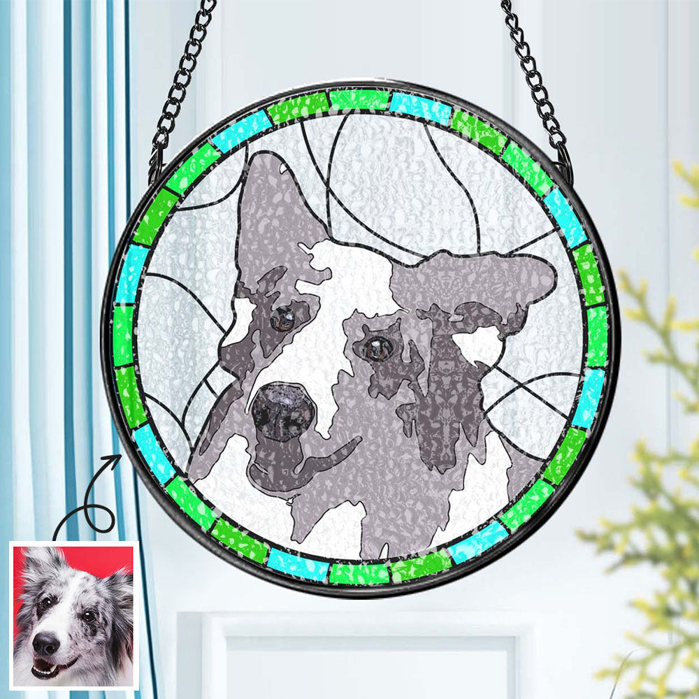 Custom Personalized Pet Portrait Stained Glass Suncatcher Memorial Gift for Pet Lovers