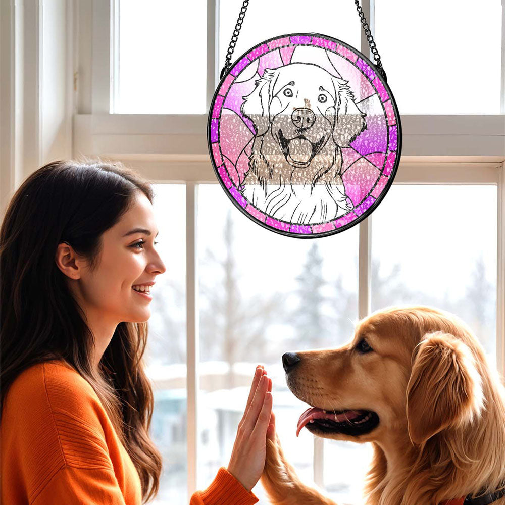 Custom Pet Portrait Suncatcher Stained Glass Pet Ornament Remembrance Gifts for Pet Lovers