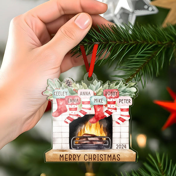 Personalized Family Christmas Ornament with Name Fireplace Stocking Ornament Gift for Family - photomoonlampau