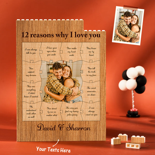 12 Reasons Why I Love You Personalised Photo Building Block Gifts for Her/Him - photomoonlampau