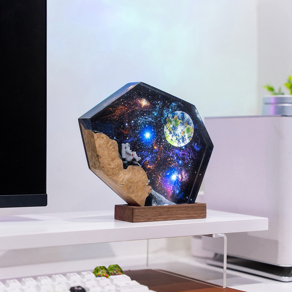 Interstellar Epoxy Lamp Space Galaxy Resin Wood Night Light Astronaut Resin Wood Art Lamp