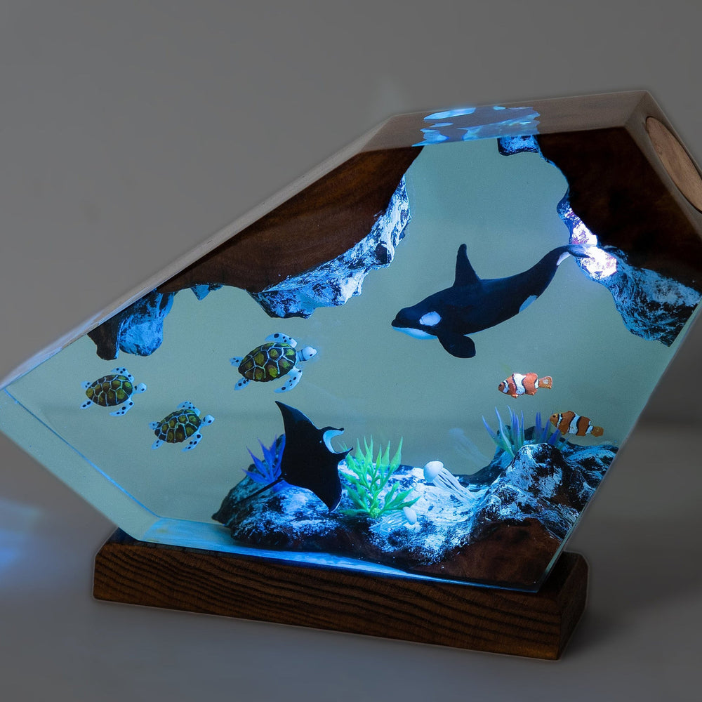 Art Resin Lamp Night Light Killer Whale and Sea Turtle Home Decor Gift Unique Birthday Gift Ideas