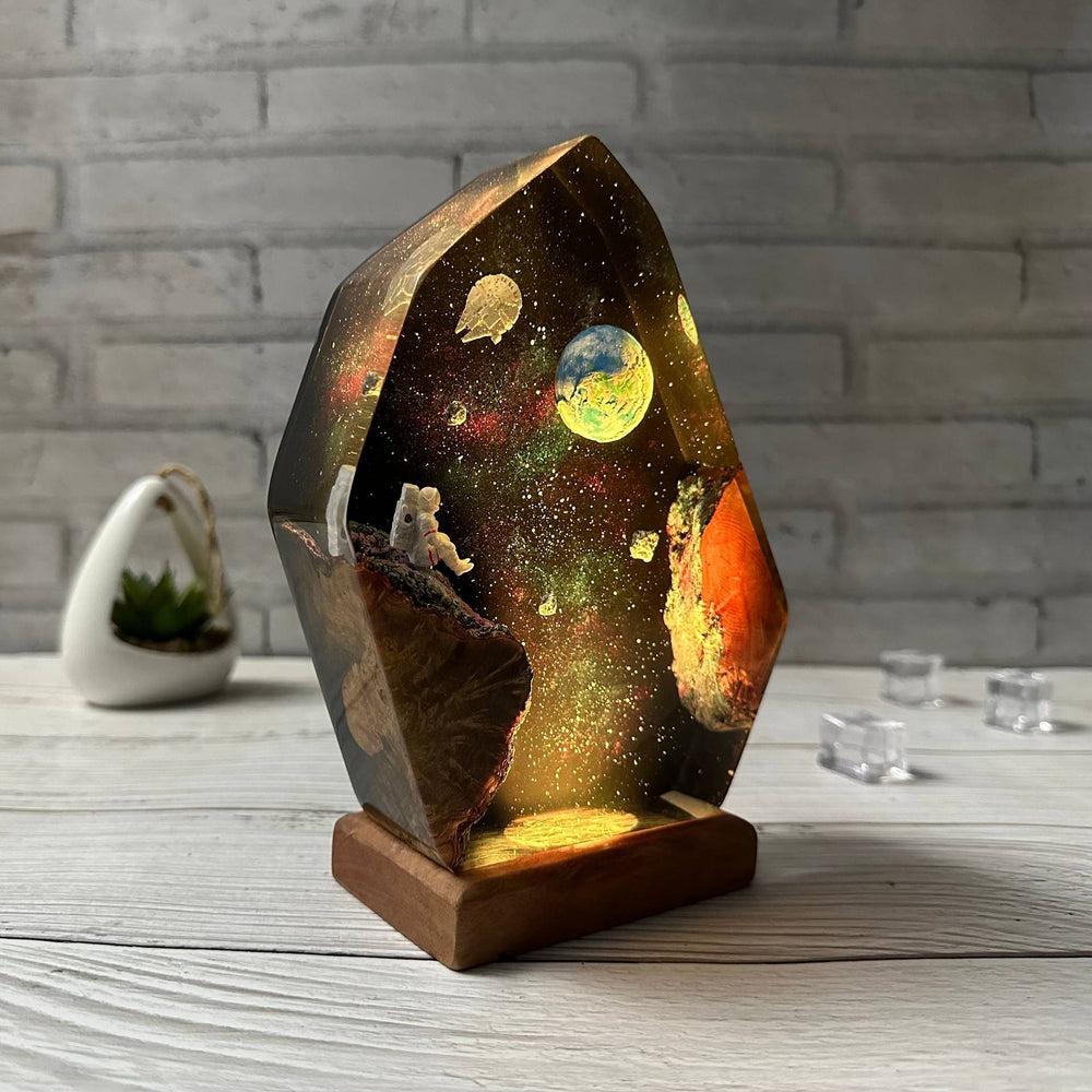 Interstellar Universe Space Night Light Resin Wood Space Galaxy Lamp Gift for Her