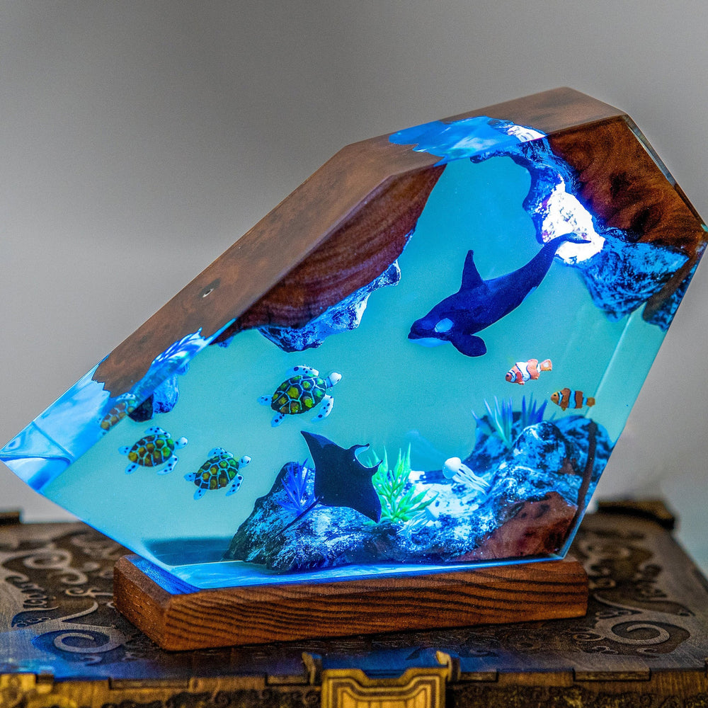 Art Resin Lamp Night Light Killer Whale and Sea Turtle Home Decor Gift Unique Birthday Gift Ideas