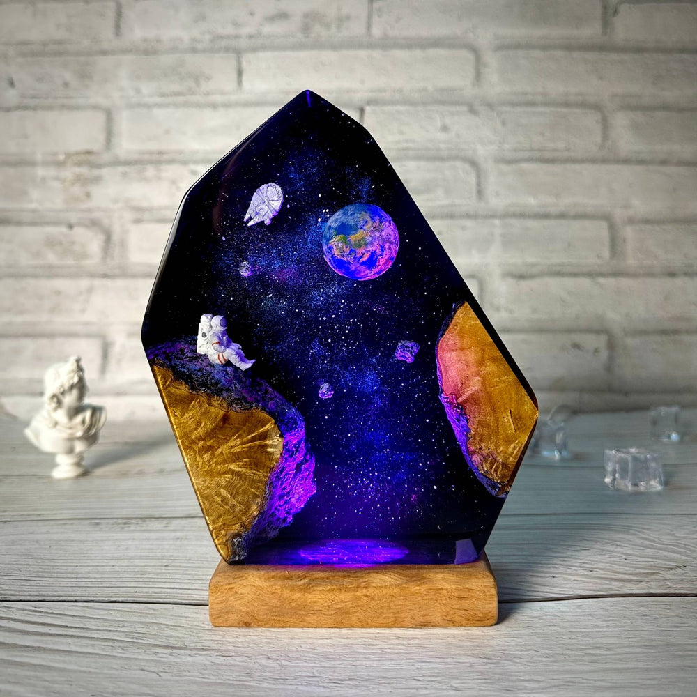 Interstellar Universe Space Night Light Resin Wood Space Galaxy Lamp Gift for Her