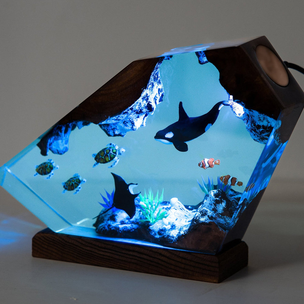 Art Resin Lamp Night Light Killer Whale and Sea Turtle Home Decor Gift Unique Birthday Gift Ideas