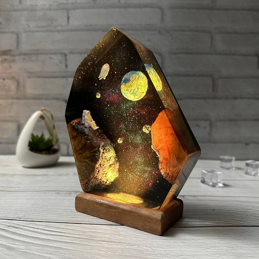 Interstellar Universe Space Night Light Resin Wood Space Galaxy Lamp Gift for Her