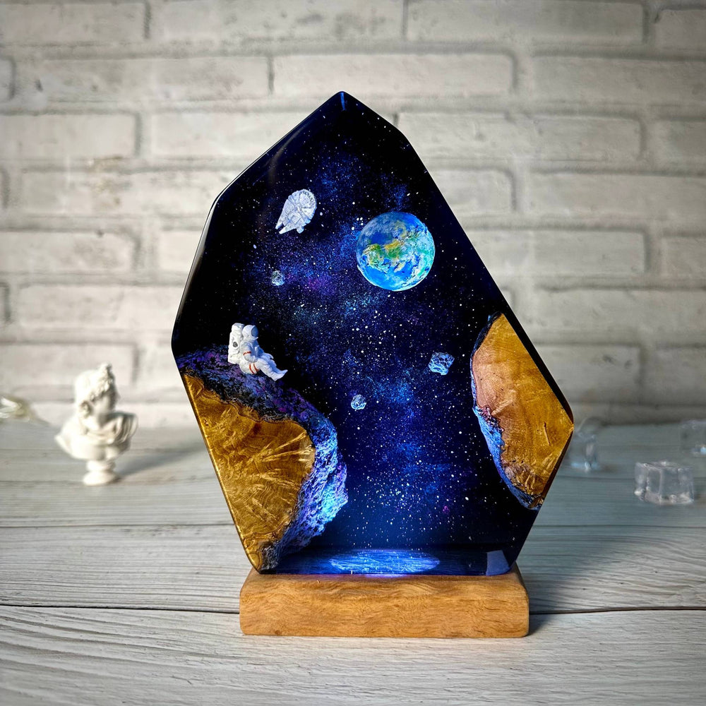 Interstellar Universe Space Night Light Resin Wood Space Galaxy Lamp Gift for Her