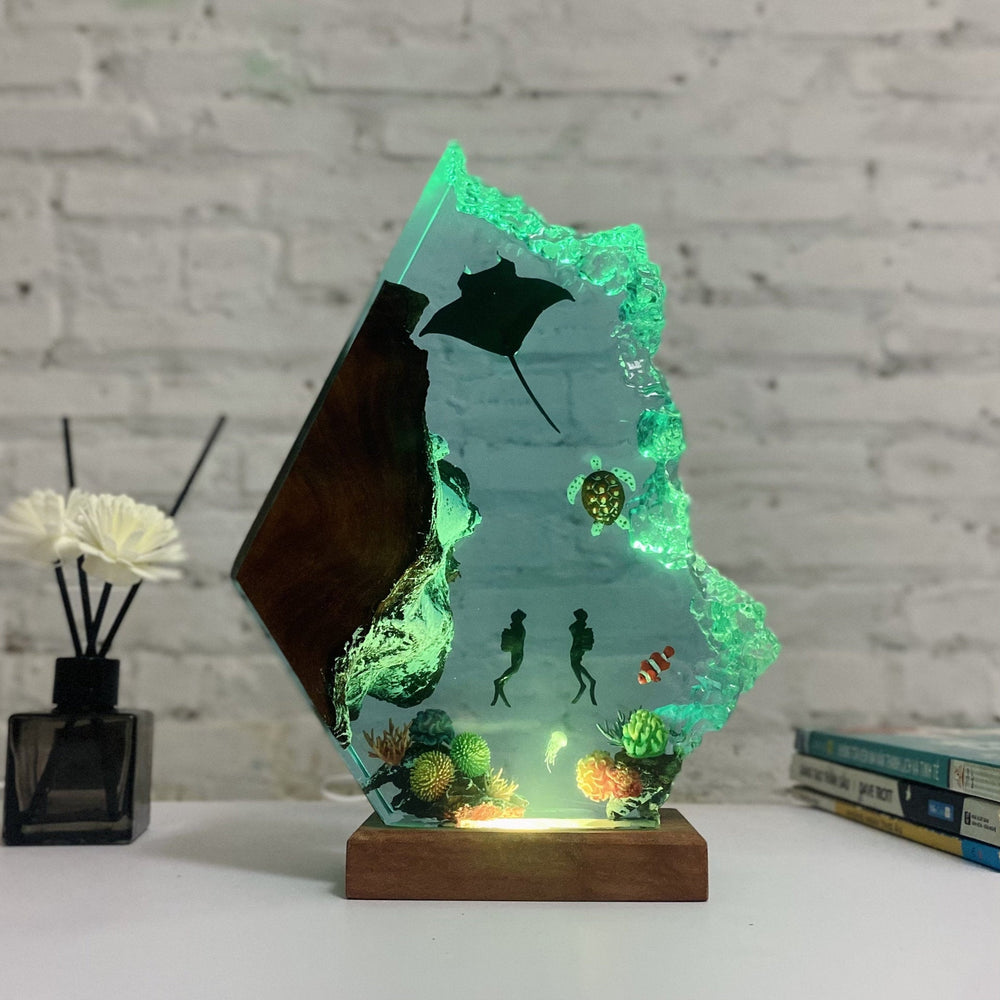 Manta Ray and Couple Diver Night Light Art Home Decor Unique Birthday Gift Ideas