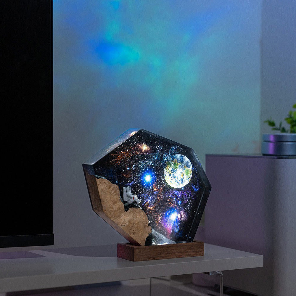 Interstellar Epoxy Lamp Space Galaxy Resin Wood Night Light Astronaut Resin Wood Art Lamp