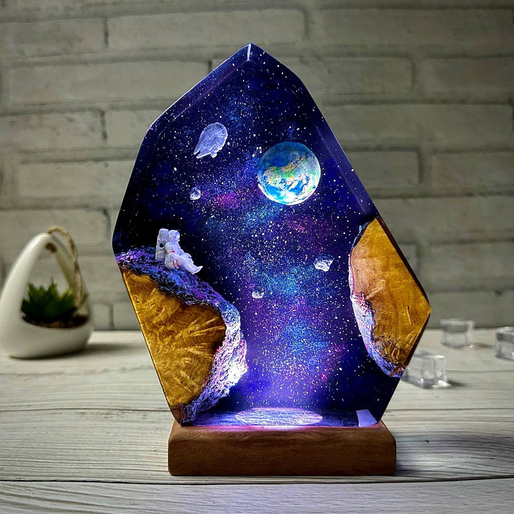 Interstellar Universe Space Night Light Resin Wood Space Galaxy Lamp Gift for Her