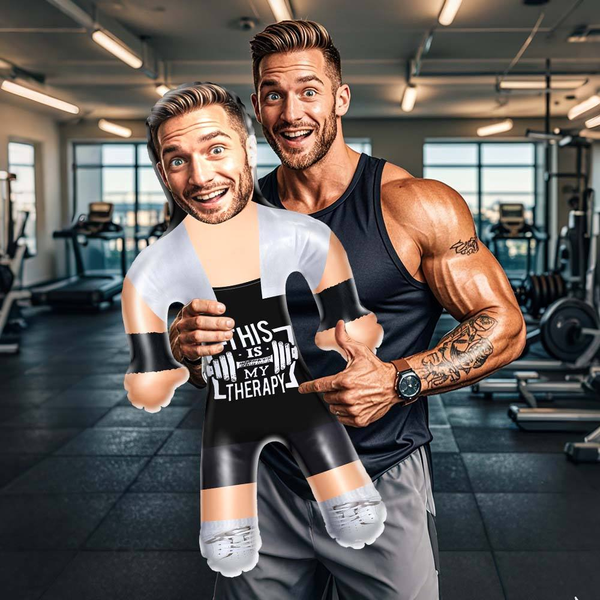 Personalized Fitness Muscle Man Air Mini Doll Funny Inflatable Doll For Fitness Enthusiast - This is my therapy - photomoonlampau