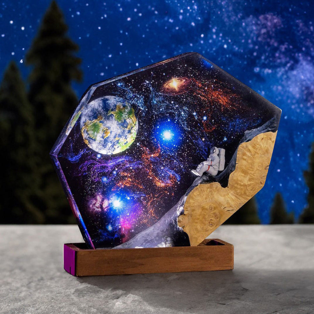 Interstellar Epoxy Lamp Space Galaxy Resin Wood Night Light Astronaut Resin Wood Art Lamp