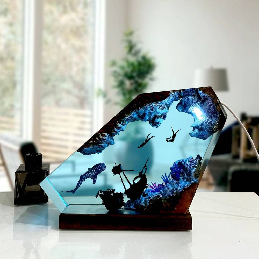 Art Resin Lamp Night Light Whale and Couple Diver Home Decor Gift Unique Birthday Gift Ideas