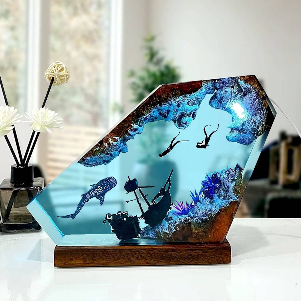 Art Resin Lamp Night Light Whale and Couple Diver Home Decor Gift Unique Birthday Gift Ideas