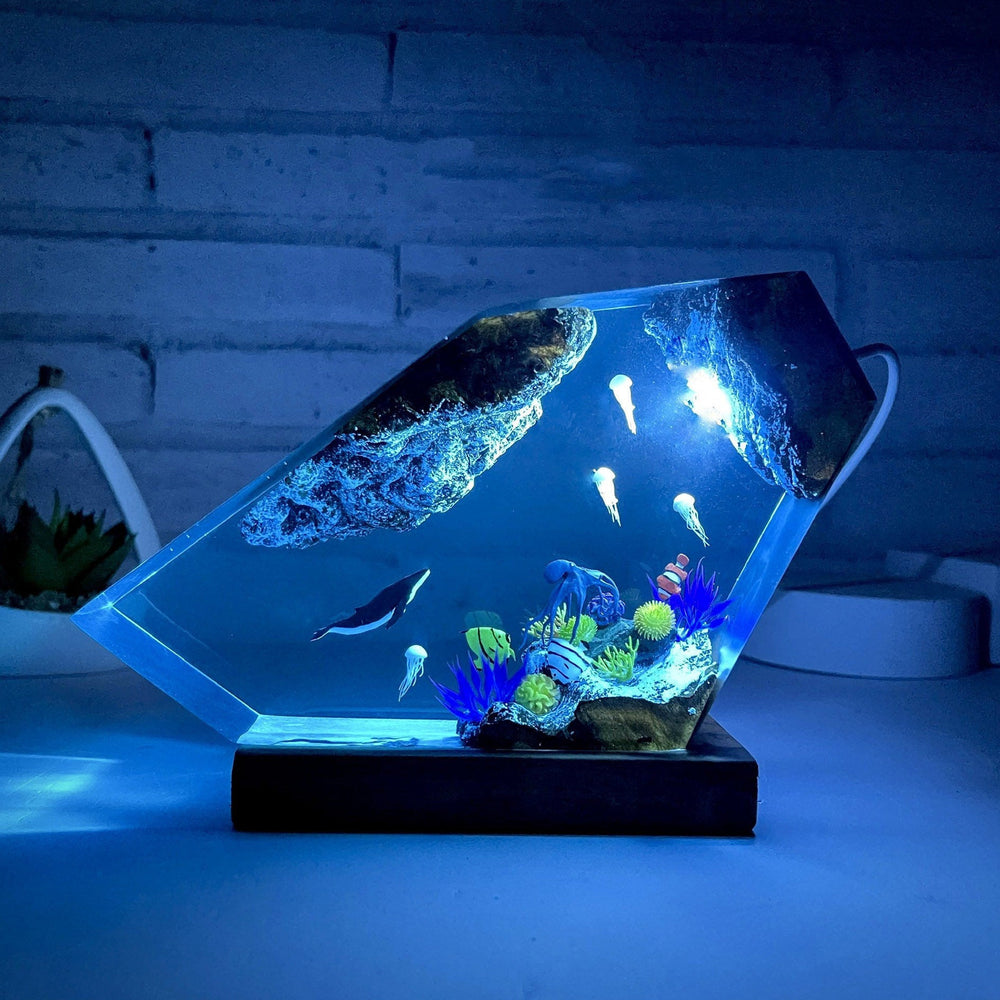 Art Resin Lamp Night Light Humpback Whale and Jellyfish Home Decor Gift Unique Birthday Gift Ideas