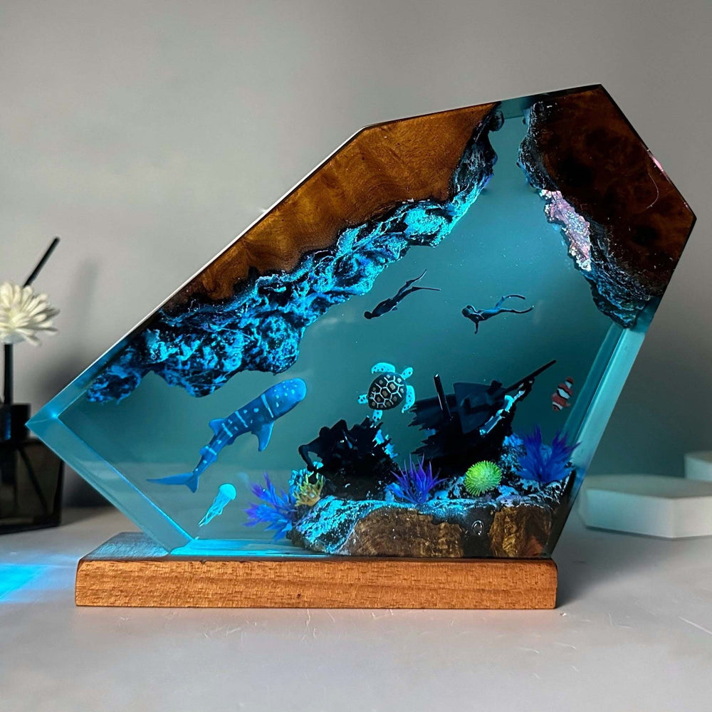 Art Resin Lamp Night Light Whale, Turtle, and Humans Home Decor Gift Unique Birthday Gift Ideas