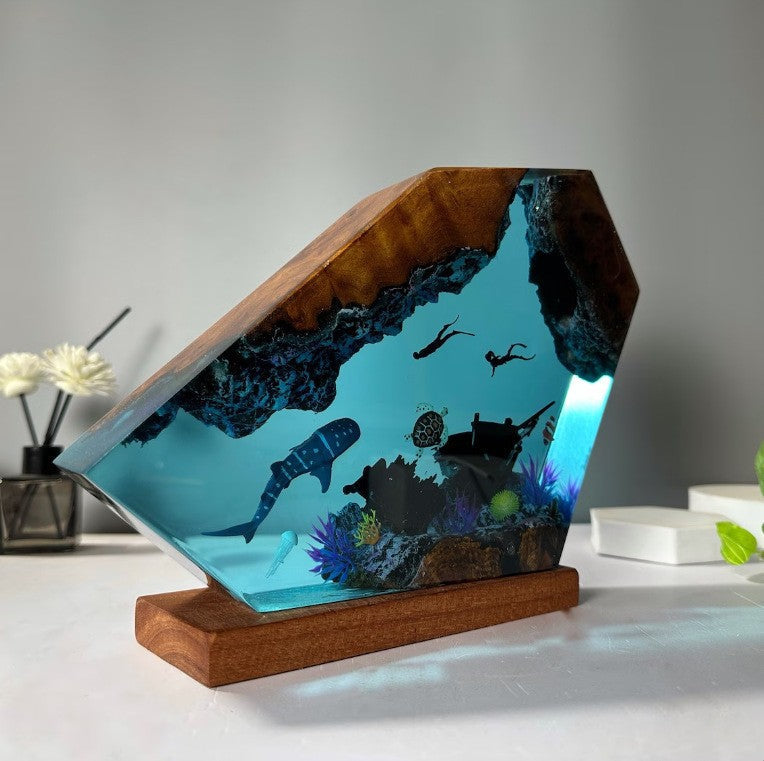 Art Resin Lamp Night Light Whale, Turtle, and Humans Home Decor Gift Unique Birthday Gift Ideas