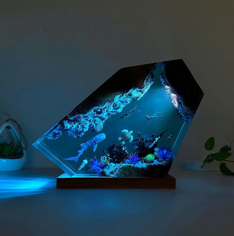 Art Resin Lamp Night Light Whale, Turtle, and Humans Home Decor Gift Unique Birthday Gift Ideas