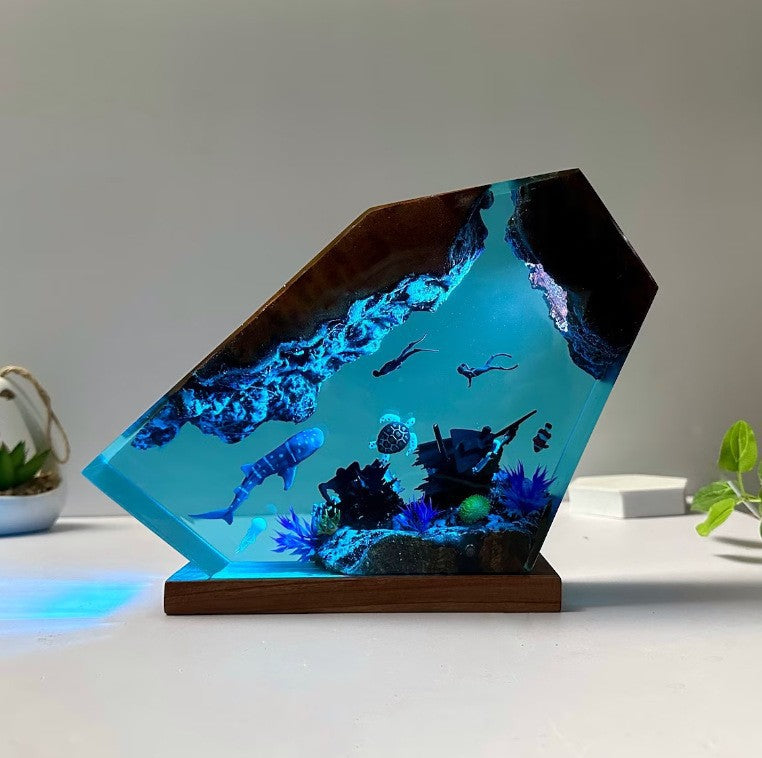 Art Resin Lamp Night Light Whale, Turtle, and Humans Home Decor Gift Unique Birthday Gift Ideas