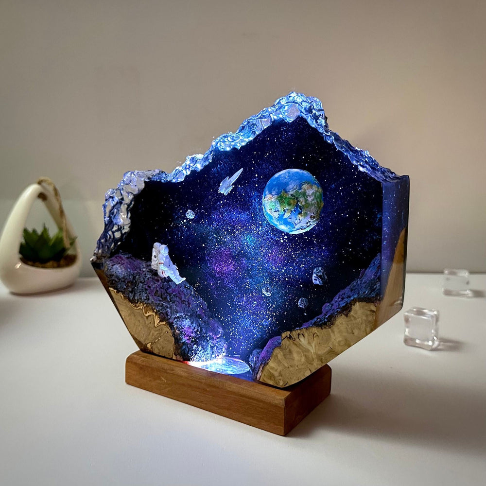 Art Resin Lamp Night Light Astronaut in Space with Earth Home Decor Gift Unique Birthday Gift Ideas