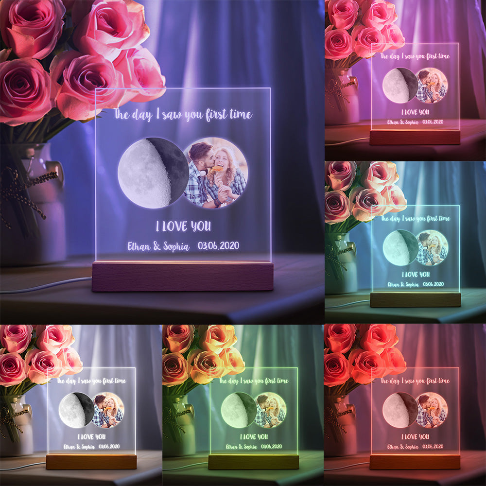 Custom Photo Moon Phase Night Light Warm Colorful LED Light Gift For Couples