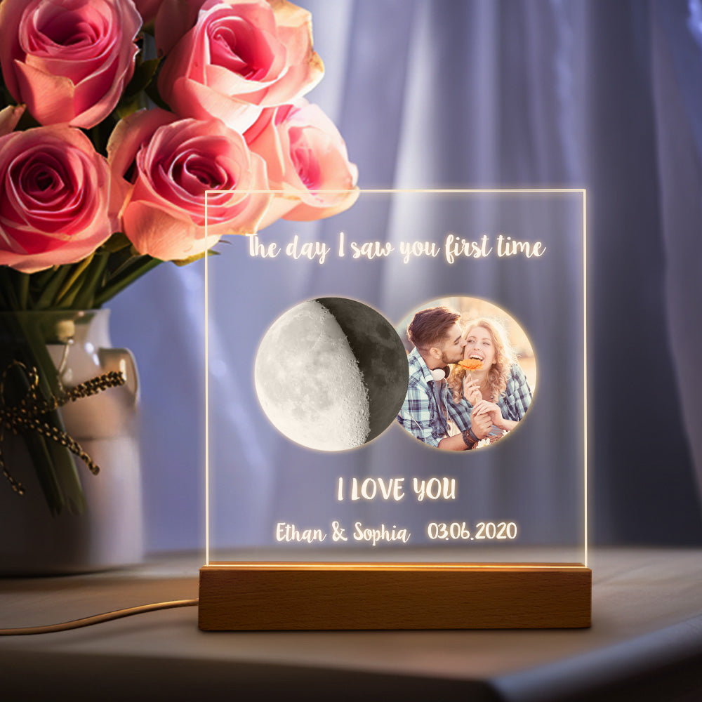 Custom Photo Moon Phase Night Light Warm Colorful LED Light Gift For Couples