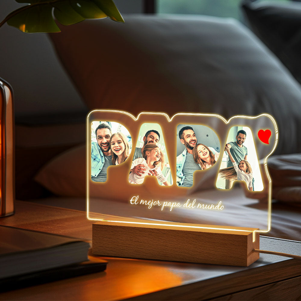 Custom Photo PAPA Night Lamp Personalized Acrylic LED Night Light with Text Father's Day Gifts For Him