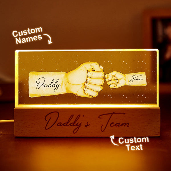 Daddy's Team Fist Bump Personalized Acrylic LED Night Light, Father's Day Gift For Dad, For Grandpa, For Husband - photomoonlampau