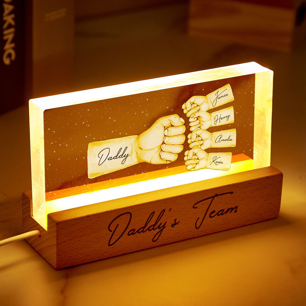 Daddy's Team Fist Bump Personalized Acrylic LED Night Light, Father's Day Gift For Dad, For Grandpa, For Husband