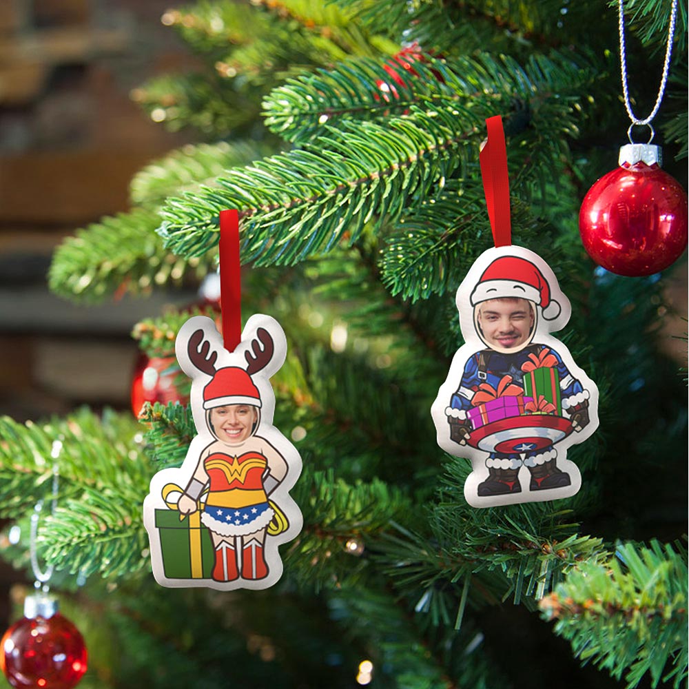 Custom Super Hero Decorations Personalised Captain And Wonder Woman Christmas Hanging Decoration