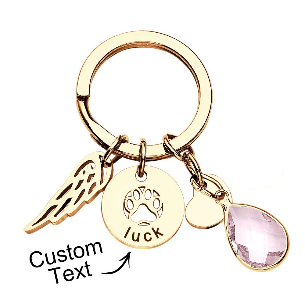 Custom Engraved Birthstone Keychain Memorial Gift for Pet Lover