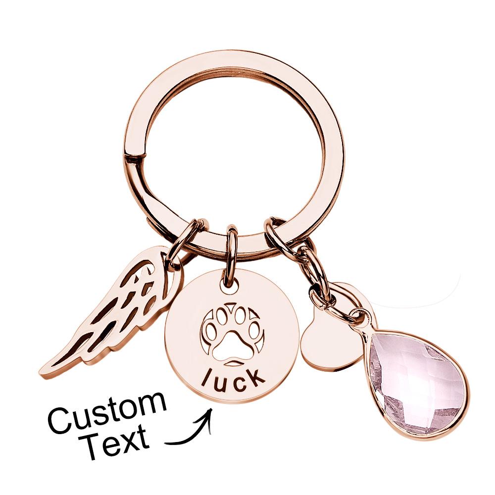 Custom Engraved Birthstone Keychain Memorial Gift for Pet Lover